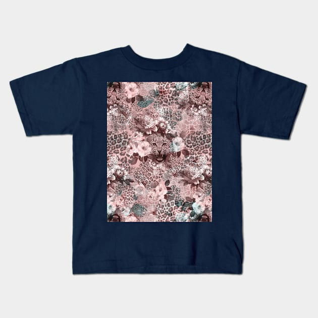 leopard and flowers design Kids T-Shirt by bless2015